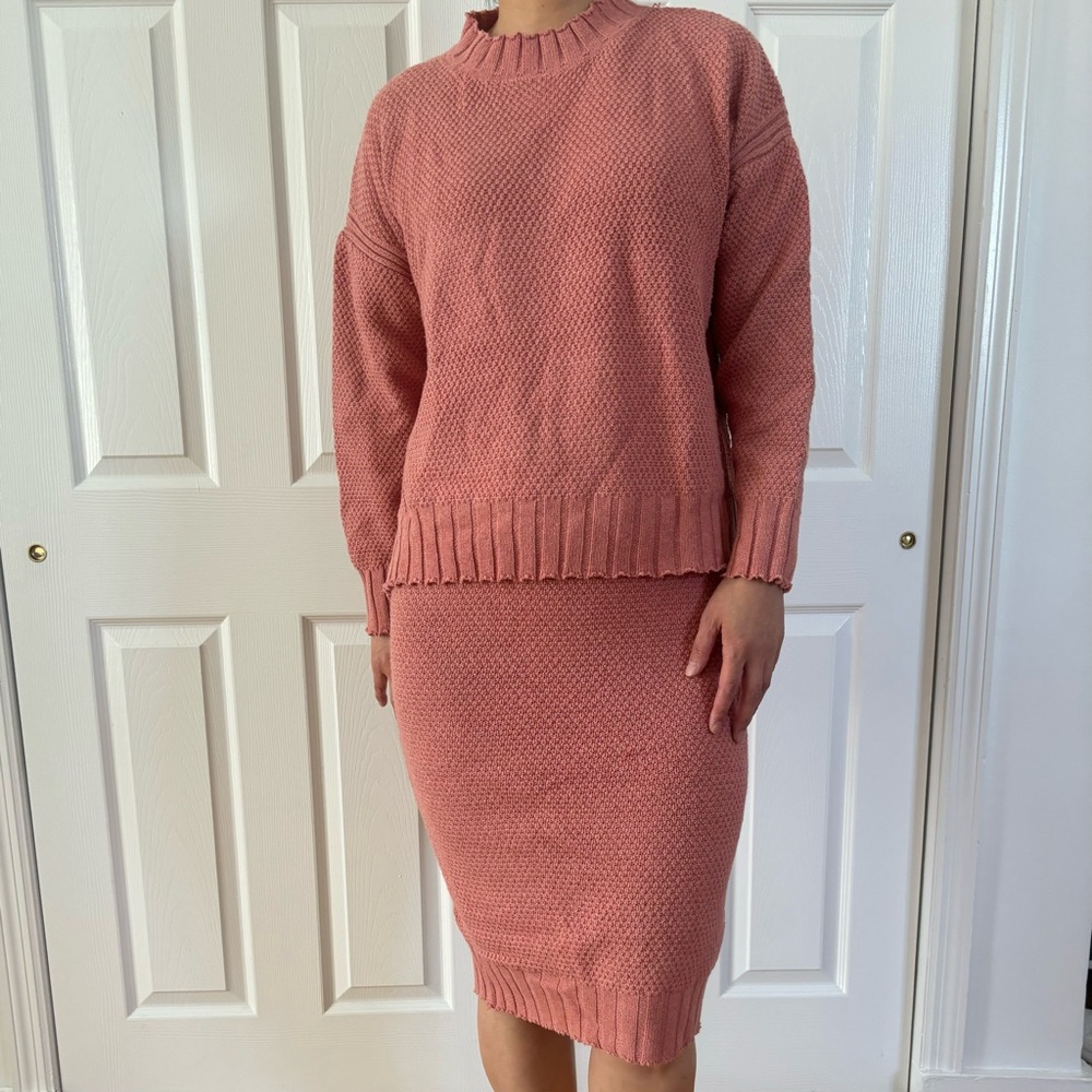 Knitted 2 piece set of sweater and midi skirt. Size medium.